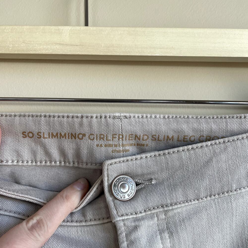 Chico's so slimming girlfriend slim leg crop beige jeans women's size 16 cotton - Picture 3 of 8